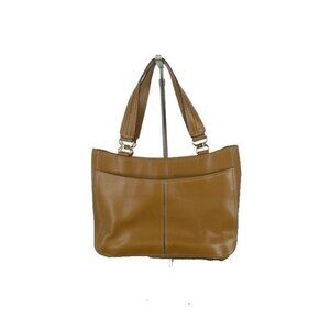 Adrienne Vittadini Sz 10 x 15 Camel Top Stitch Zip Satchel Purse